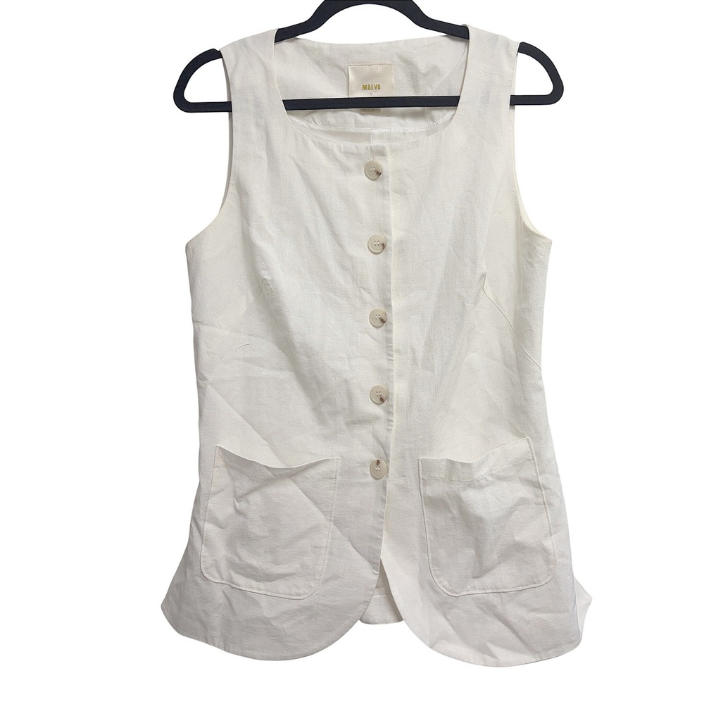 Maeve Anthropologie Linen Blend Button Front Vest White Sleeveless Small